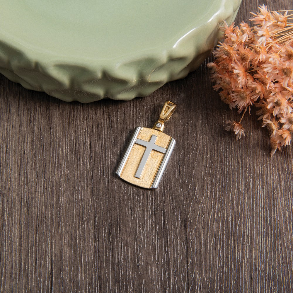 Brushed Cross Dog Tag Pendant