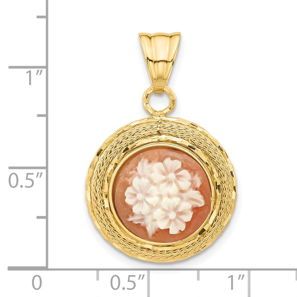Diamond-cut Natural Shell Hand Carved Floral Cameo Pendant