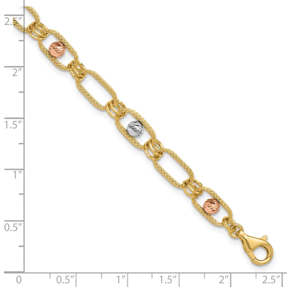 Polished/Textured/Dia-cut Fancy Link Bracelet 7"