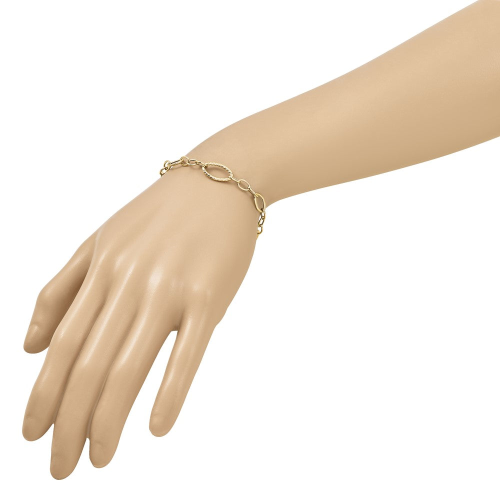 Polished and Textured Link Bracelet 7.5" - 9mm