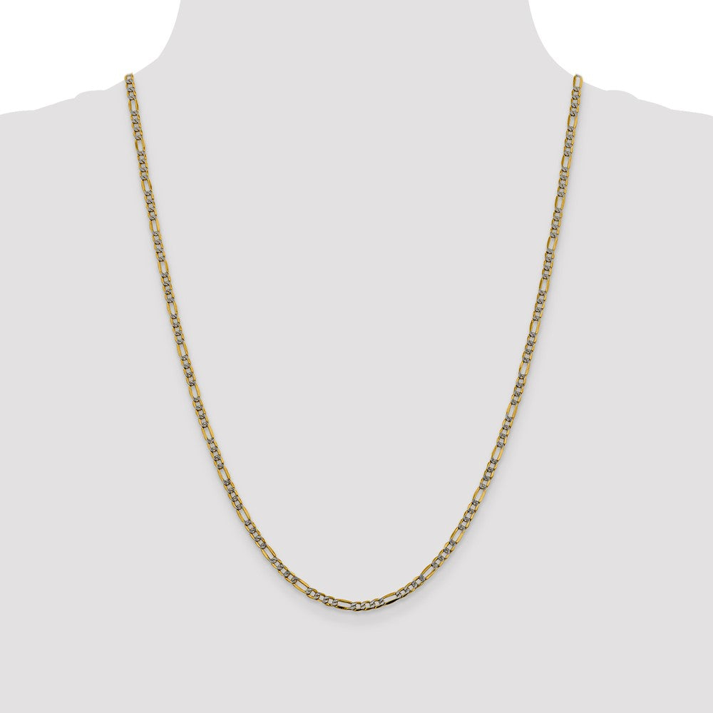 3.2mm Semi-solid with Rhodium Pavé Figaro Chain
