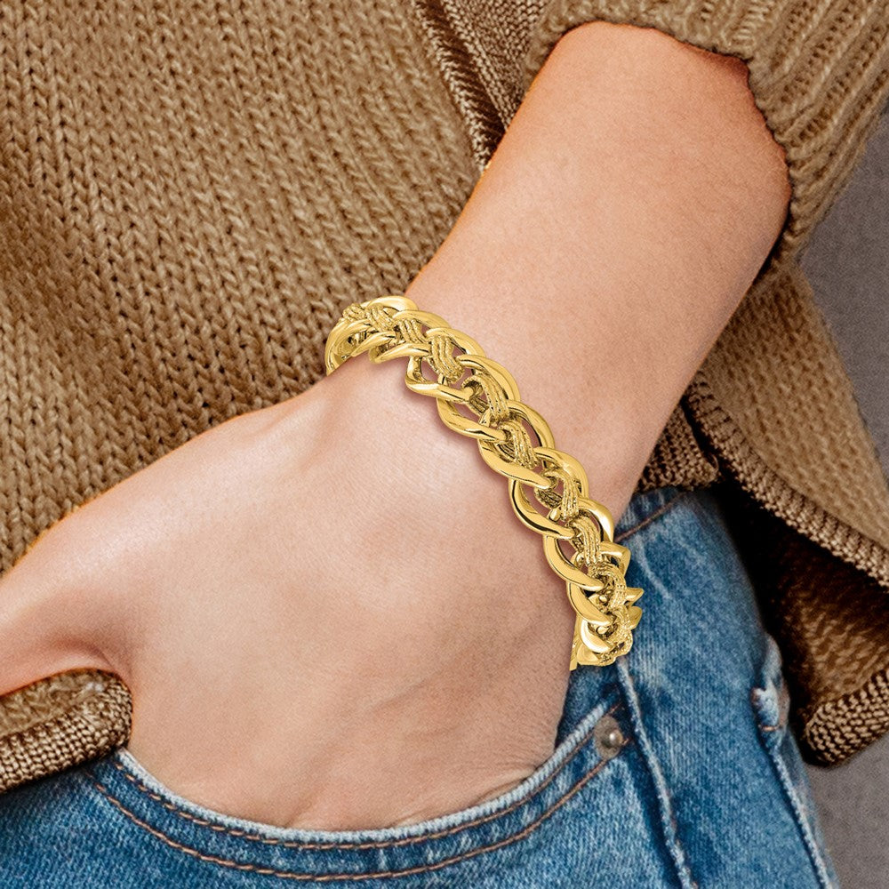Polished and Textured Fancy Link Bracelet 8" - 15mm