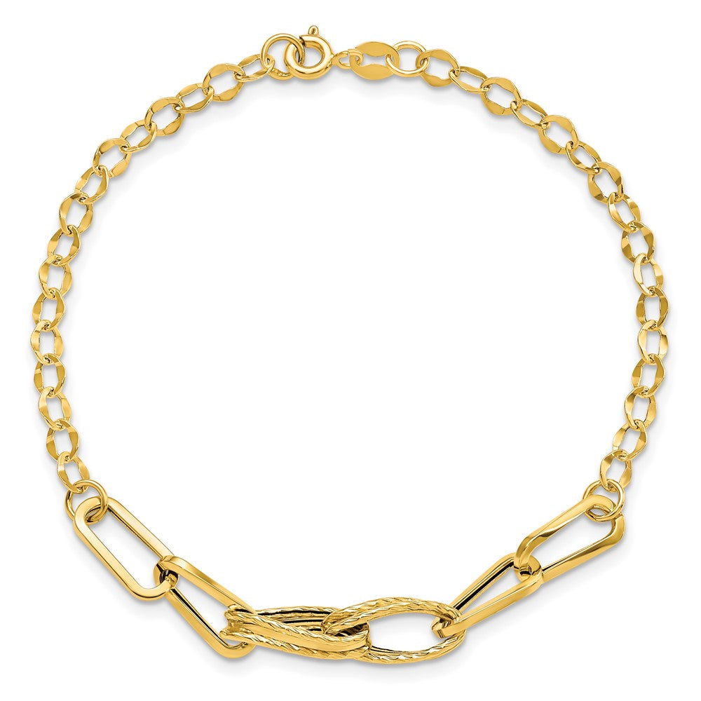 Polished Textured Fancy Link Bracelet 7.75" - 6mm