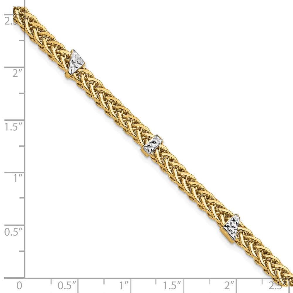White Rhodium Polished D/C Flat Wheat Bracelet 7.5"