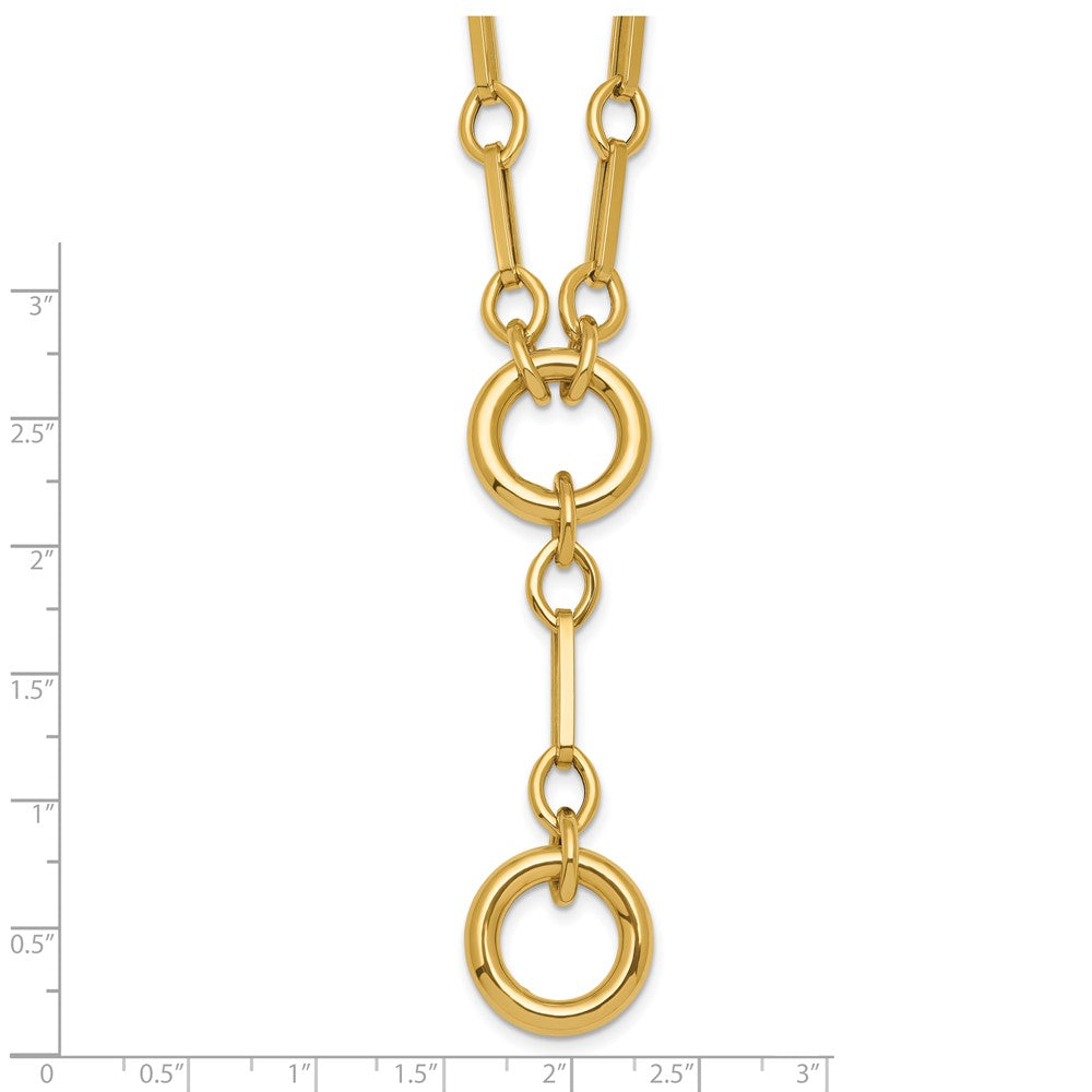 Polished Fancy Link with Circle Y-Drop Necklace 17.5"