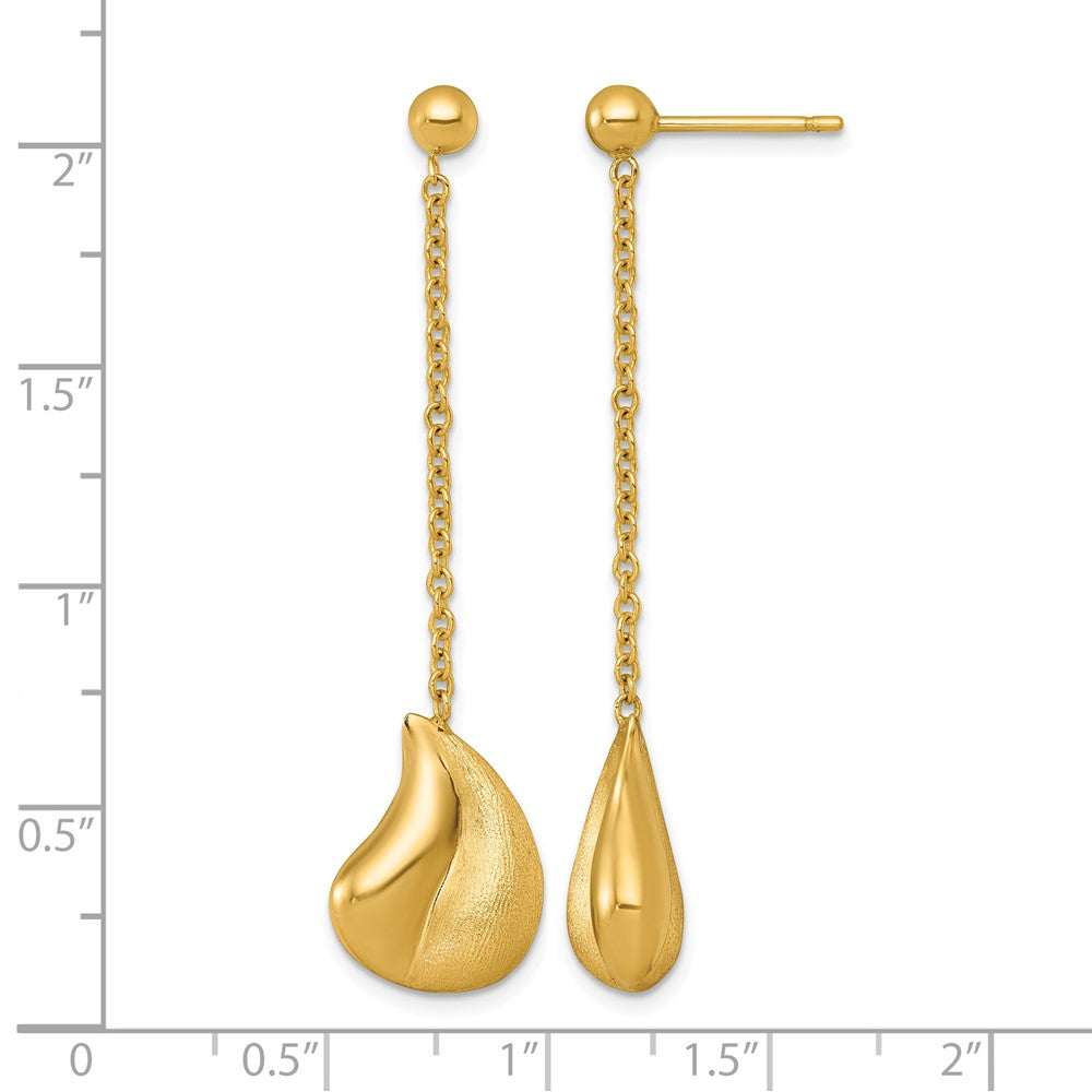 Polished And Brushed Curved Teardrop Dangle Post Earrings