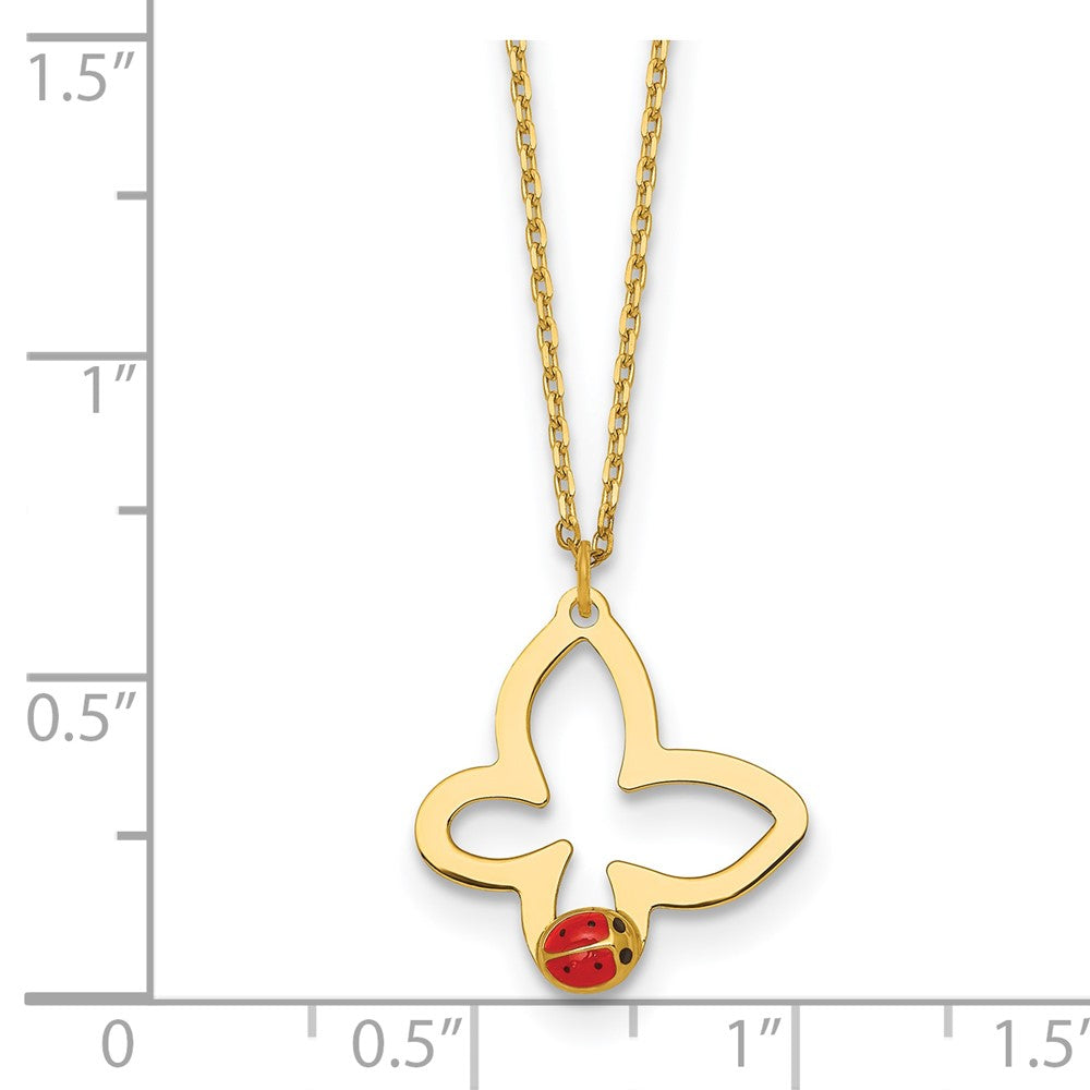 Polished Butterfly With Enamel Ladybug w/.75in Ext Children's Necklace