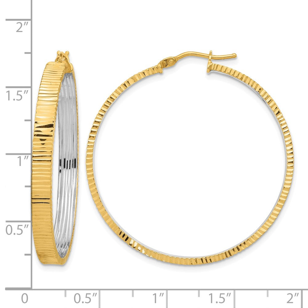 Polished and Rhodium Diamond-cut Circle Hoop Earrings