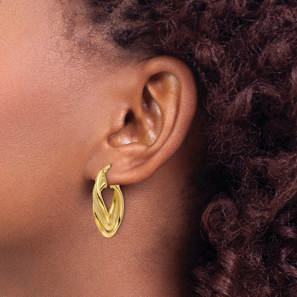 Polished Textured & Intertwined Oval Hoop Earrings