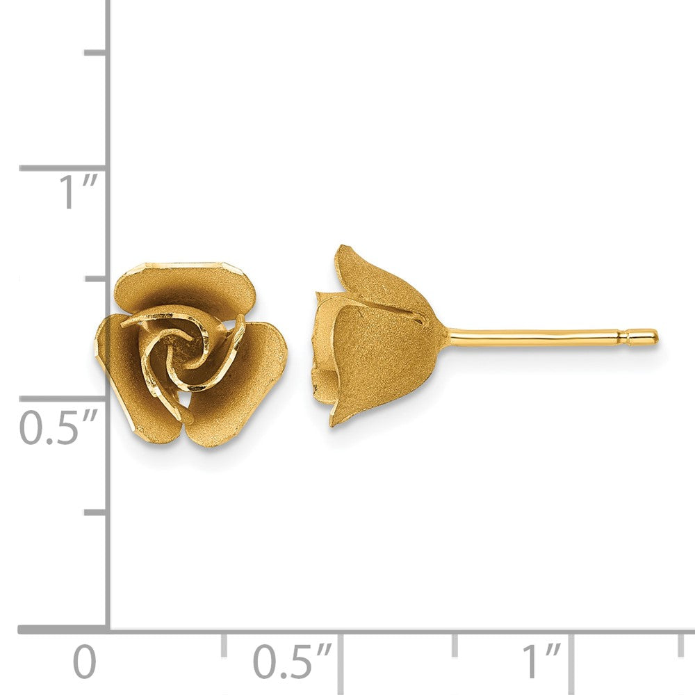 Brushed Rose Flower Earrings - Yellow Gold