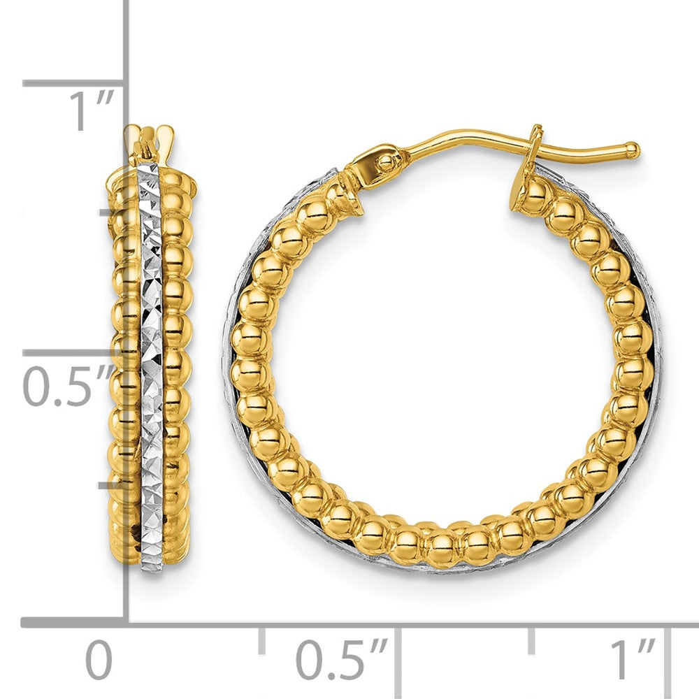 Polished and Diamond-cut and Beaded Hoop earrings - 3.02g