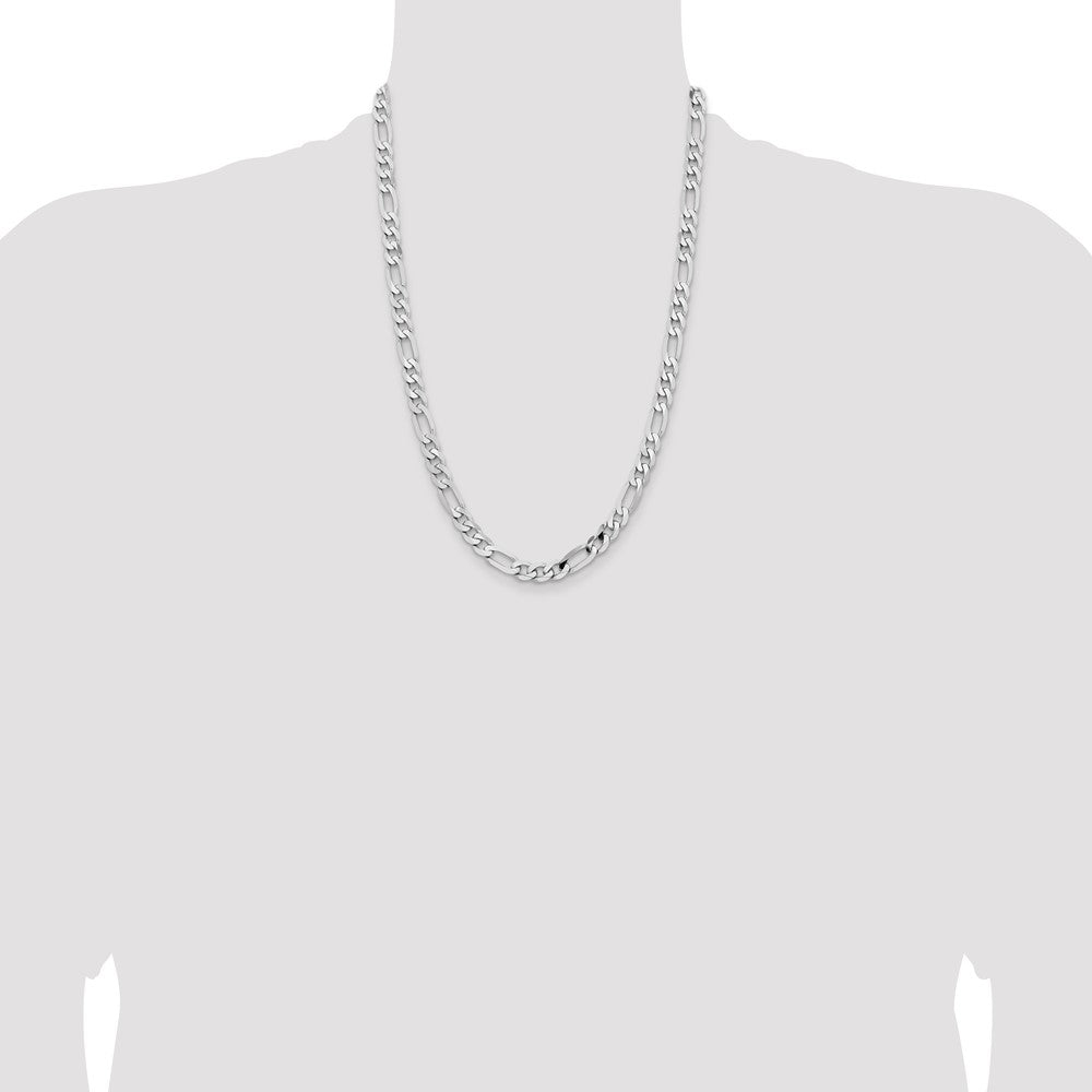 7.5mm Flat Figaro Chain - White Gold