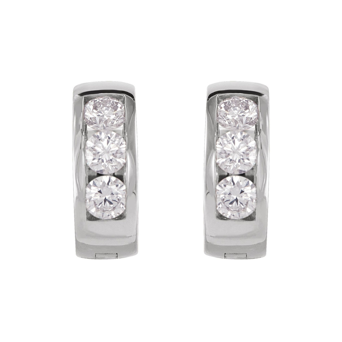 Natural Diamond Hinged Hoop Earrings - 14K White Gold