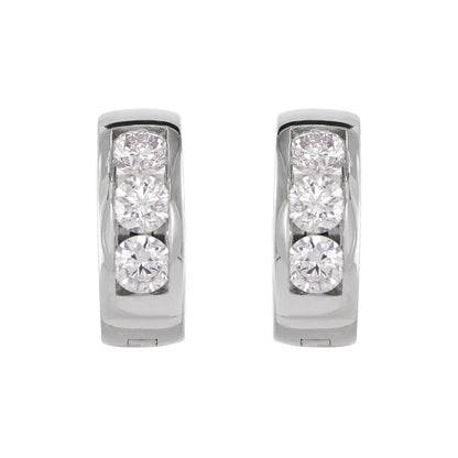 Natural Diamond Hinged Hoop Earrings - 14K White Gold