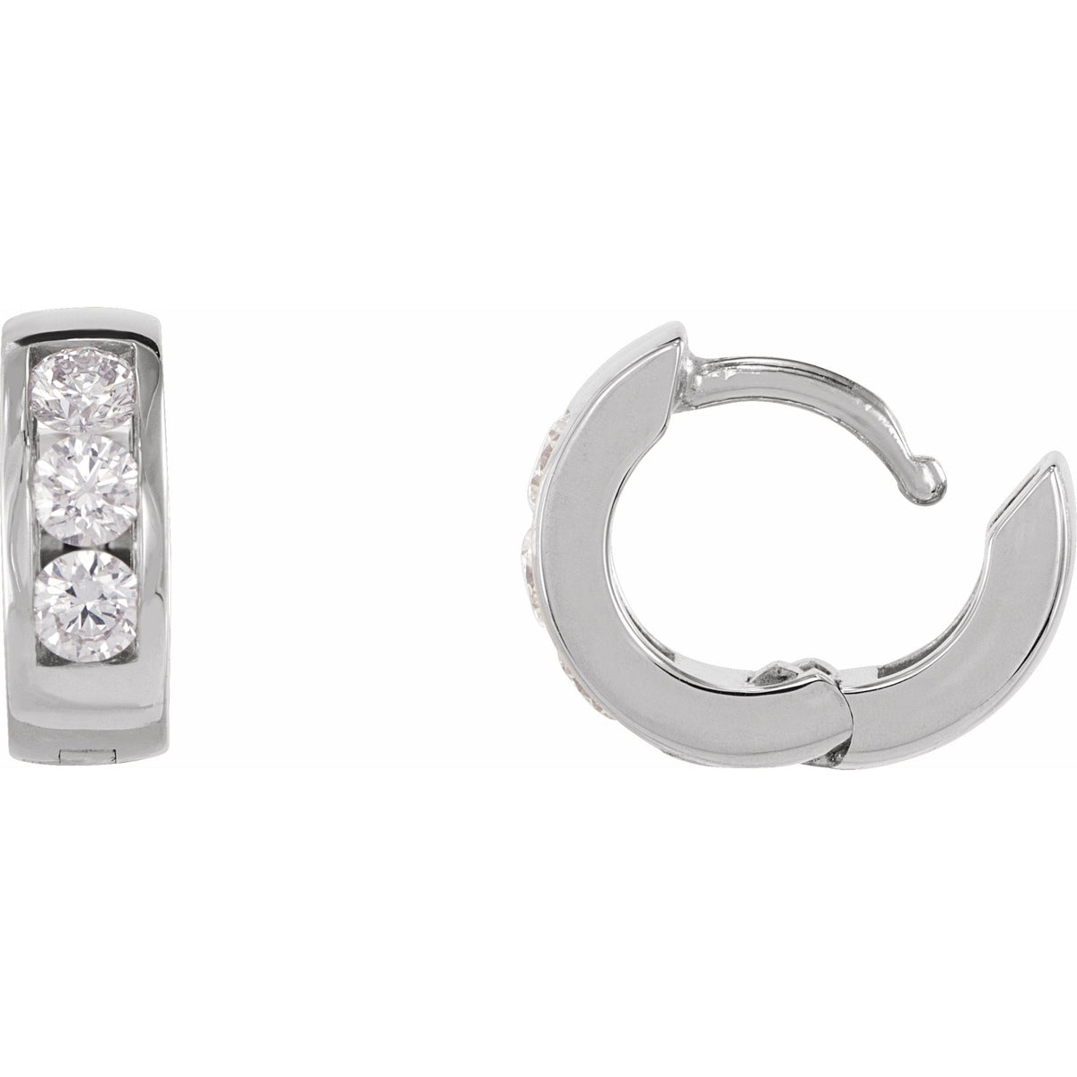 Natural Diamond Hinged Hoop Earrings - 14K White Gold