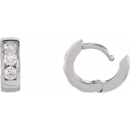 Natural Diamond Hinged Hoop Earrings - 14K White Gold