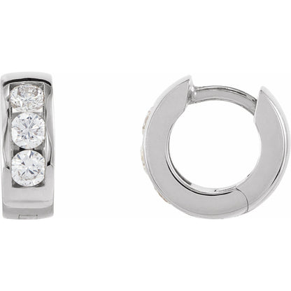 Natural Diamond Hinged Hoop Earrings - 14K White Gold