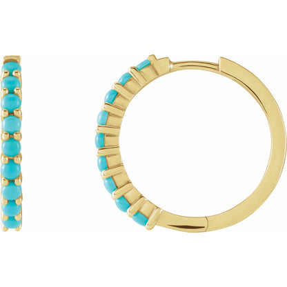 Natural Turquoise Cabochon Hinged 20 mm Hoop Earrings