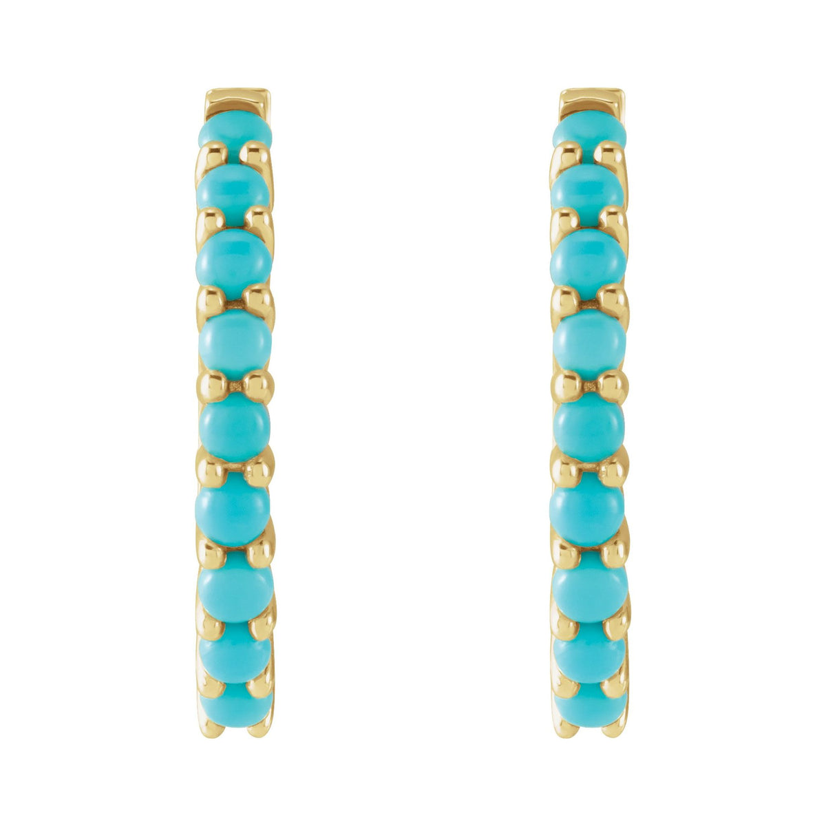 Natural Turquoise Cabochon Hinged 20 mm Hoop Earrings
