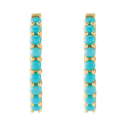 Natural Turquoise Cabochon Hinged 20 mm Hoop Earrings