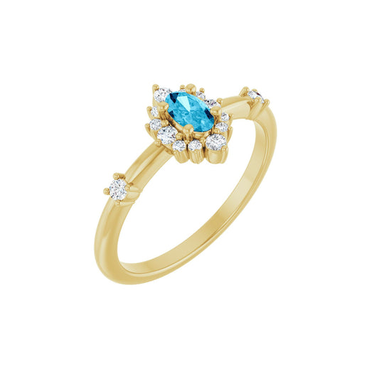 Natural Aquamarine & 1/6 CTW Natural Diamond Halo-Style Ring