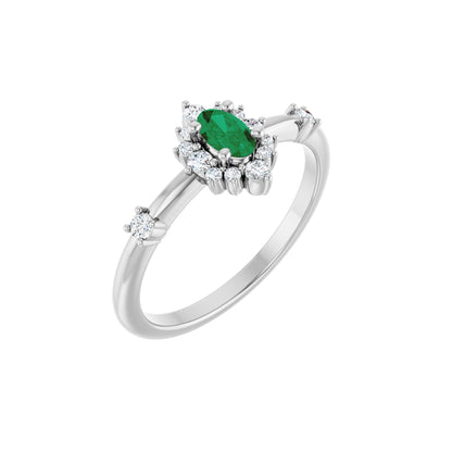 Natural Emerald & 1/6 CTW Natural Diamond Halo-Style Ring