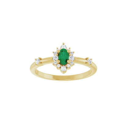 Natural Emerald & 1/6 CTW Natural Diamond Halo-Style Ring