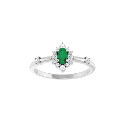 Natural Emerald & 1/6 CTW Natural Diamond Halo-Style Ring