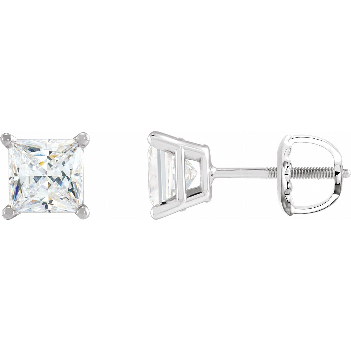 Natural Diamond Square 4-Prong Lightweight Stud Earrings
