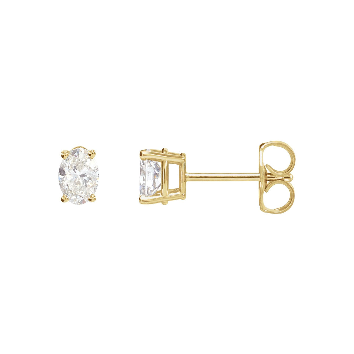 Natural Diamond Oval 4-Prong Lightweight Stud Earrings
