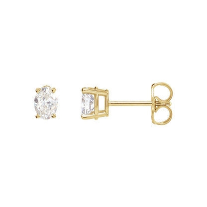 Natural Diamond Oval 4-Prong Lightweight Stud Earrings