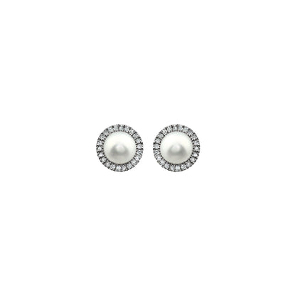 Cultured White Freshwater Pearl & 1/8 CTW Natural Diamond Earrings