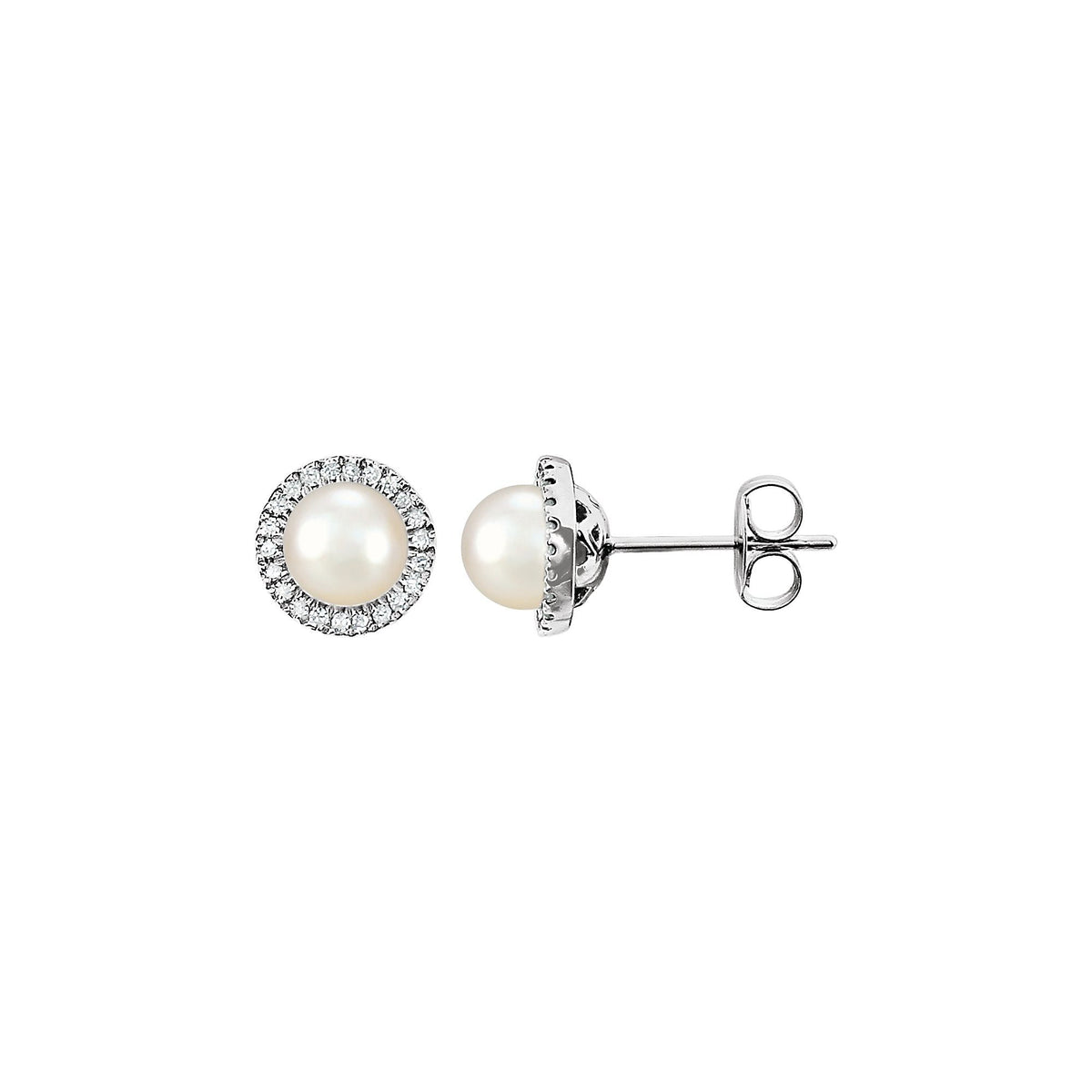 Cultured White Freshwater Pearl & 1/8 CTW Natural Diamond Earrings