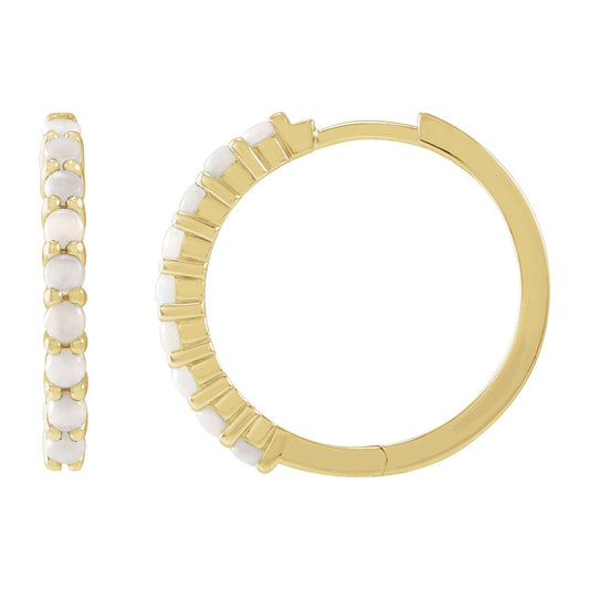 Natural White Opal Cabochon Hinged 20 mm Hoop Earrings