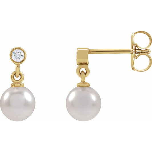 Cultured White Akoya Pearl & .06 CTW Natural Diamond Earrings