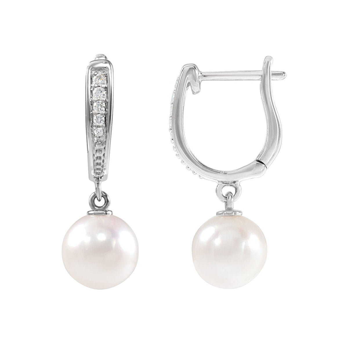 Cultured White Akoya Pearl & .03 CTW Natural Diamond Earrings