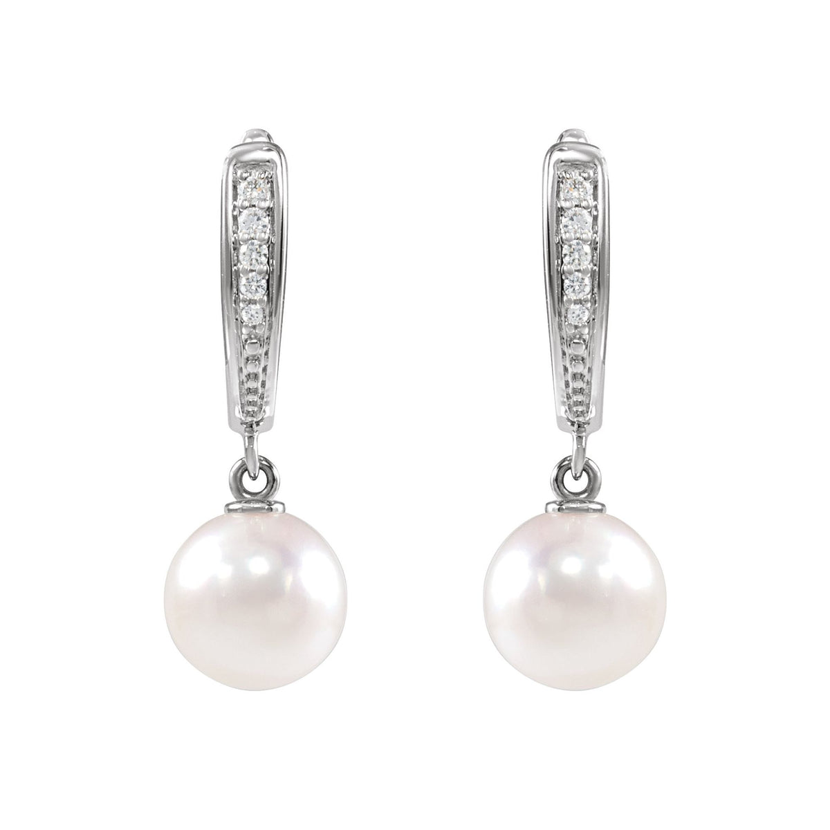 Cultured White Akoya Pearl & .03 CTW Natural Diamond Earrings