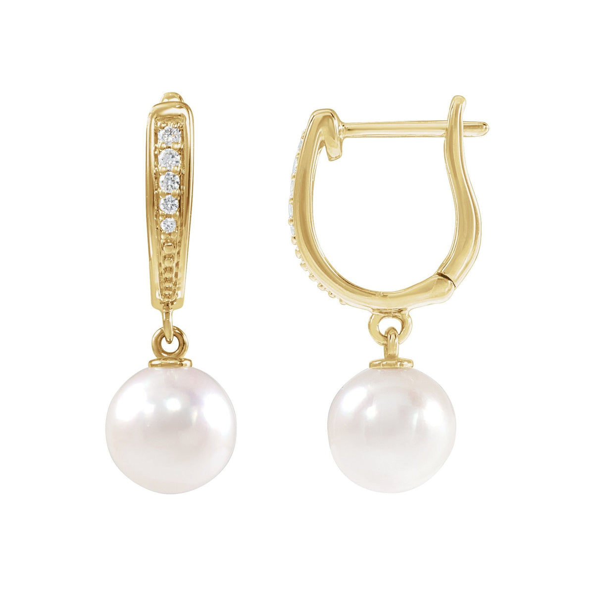 Cultured White Akoya Pearl & .03 CTW Natural Diamond Earrings