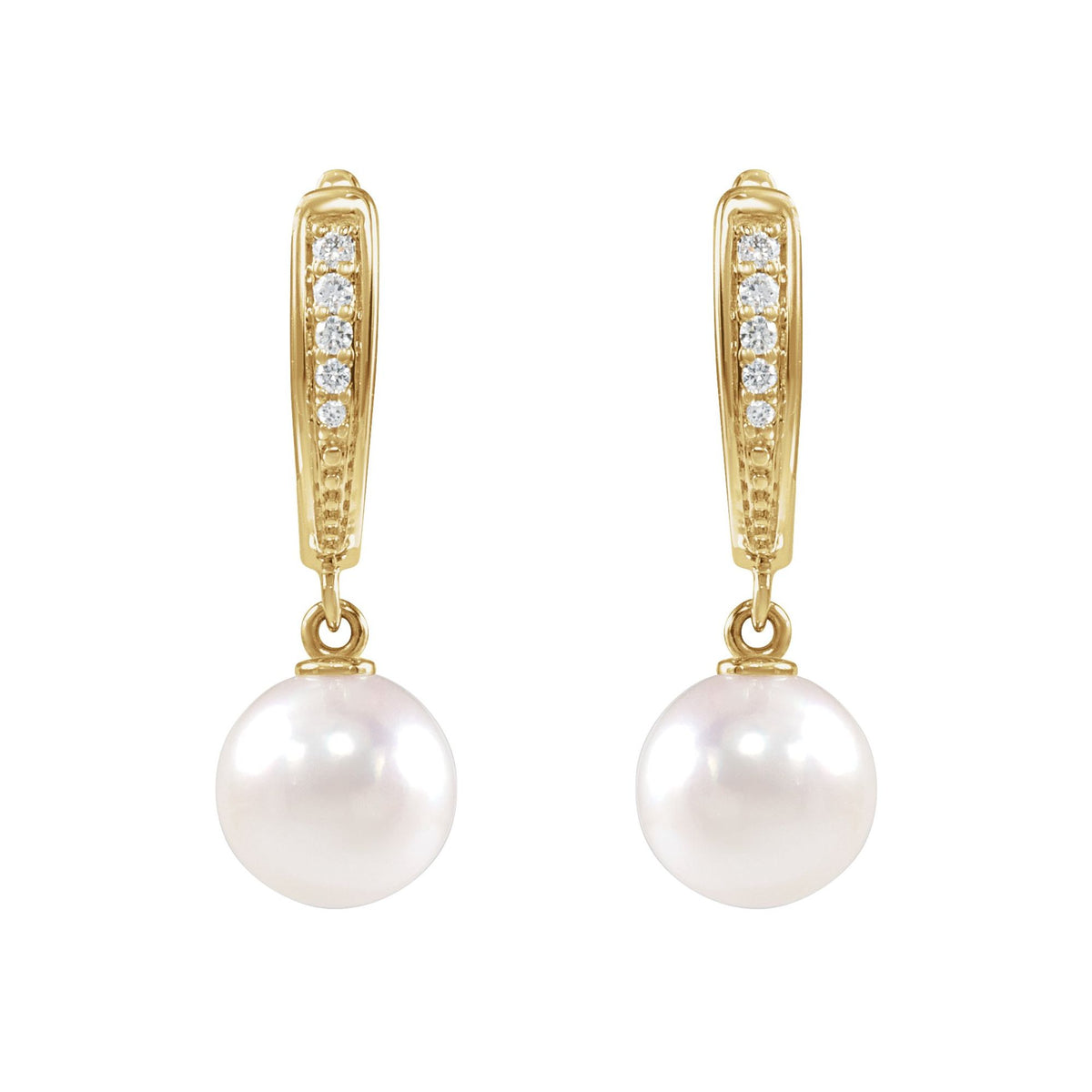 Cultured White Akoya Pearl & .03 CTW Natural Diamond Earrings