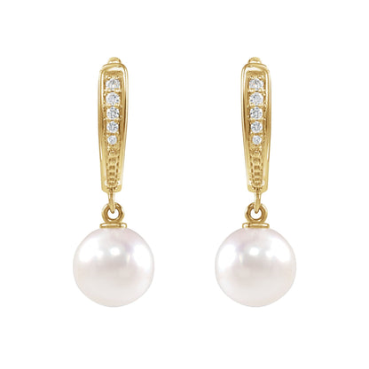 Cultured White Akoya Pearl & .03 CTW Natural Diamond Earrings
