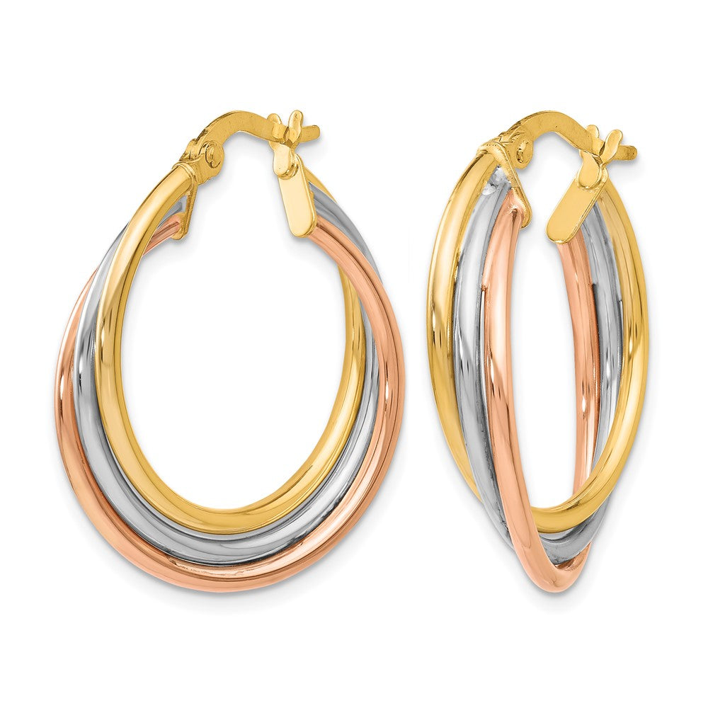 10K Polished and Textured Twisted Hoop Earrings