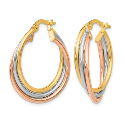 10K Polished and Textured Twisted Hoop Earrings