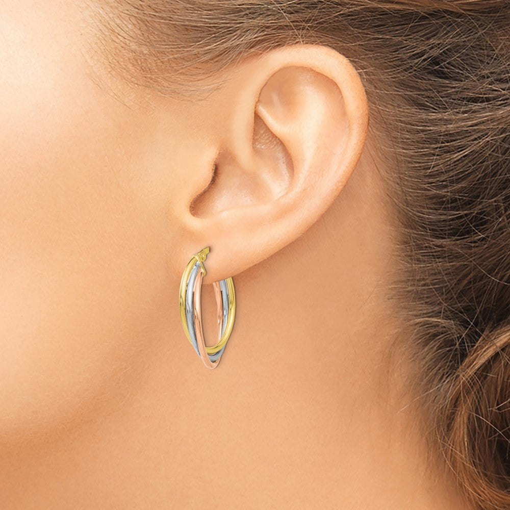 10K Polished and Textured Twisted Hoop Earrings