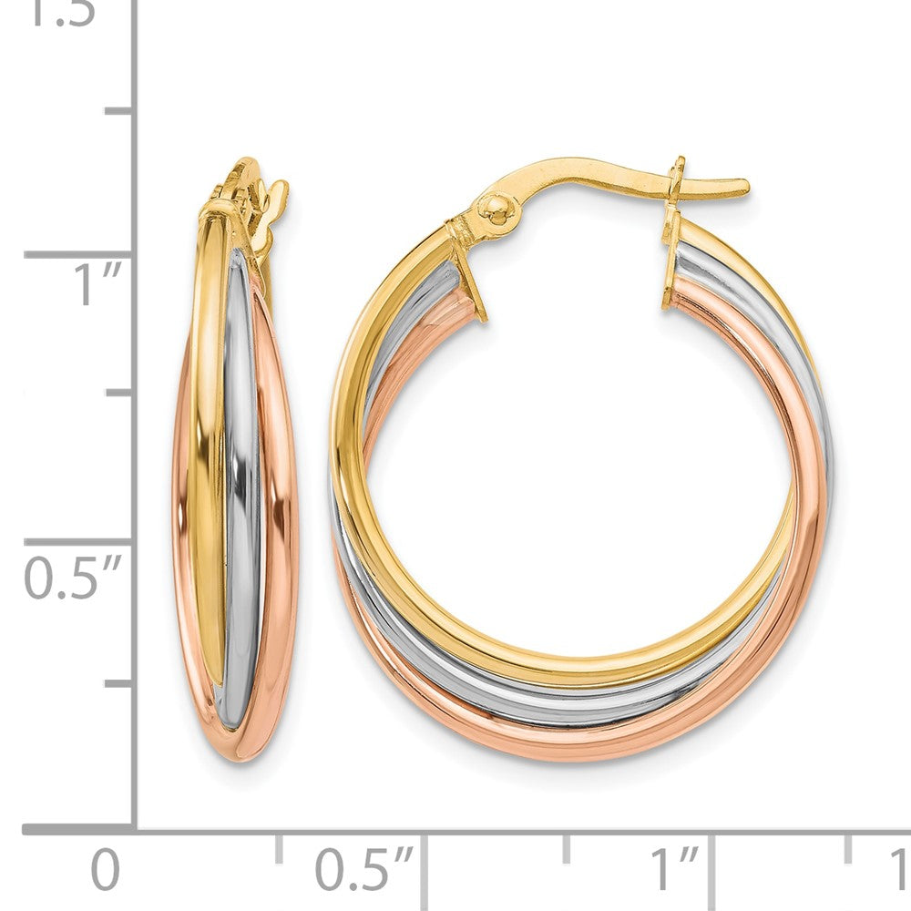 10K Polished and Textured Twisted Hoop Earrings