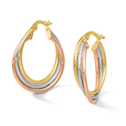 10K Polished and Textured Twisted Hoop Earrings