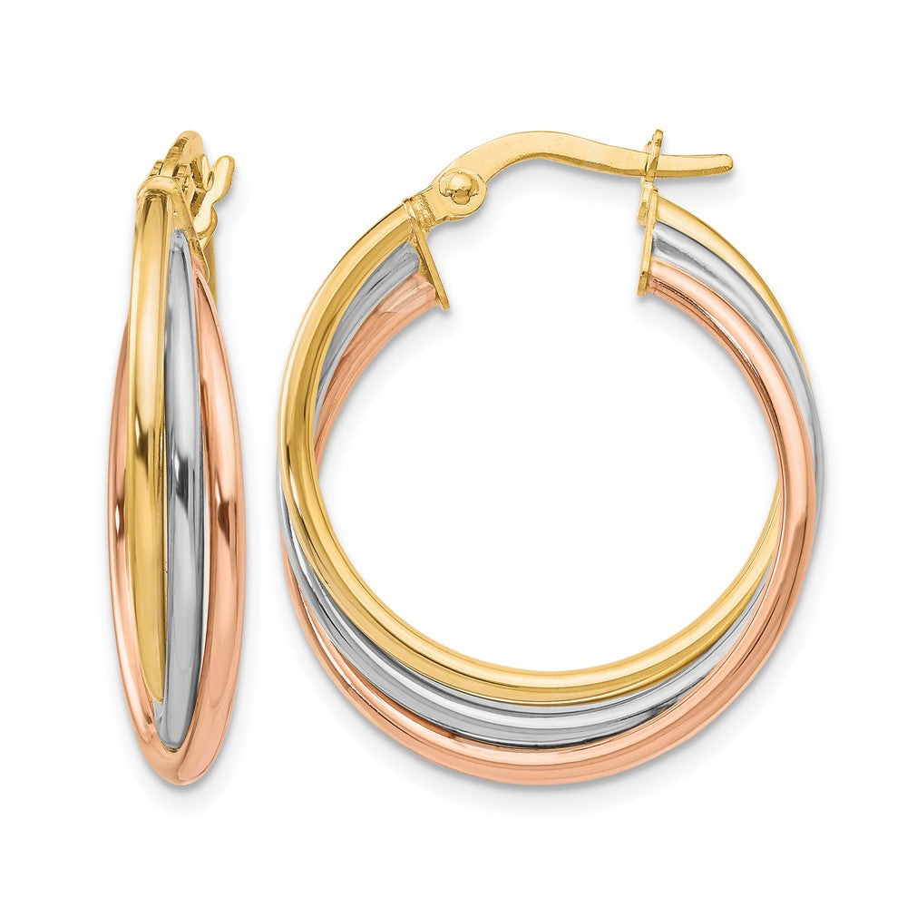 10K Polished and Textured Twisted Hoop Earrings