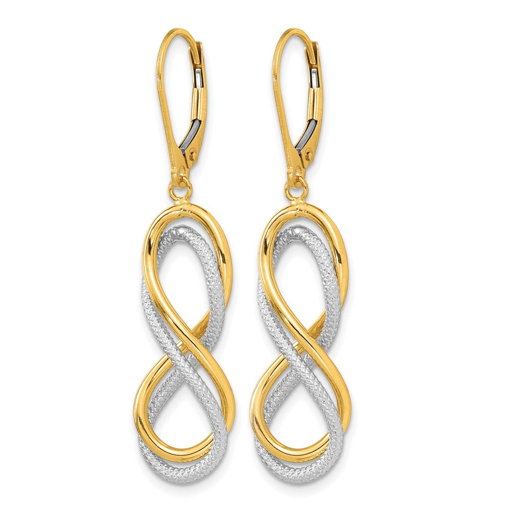 10K Polished Textured Infinity Leverback Earrings