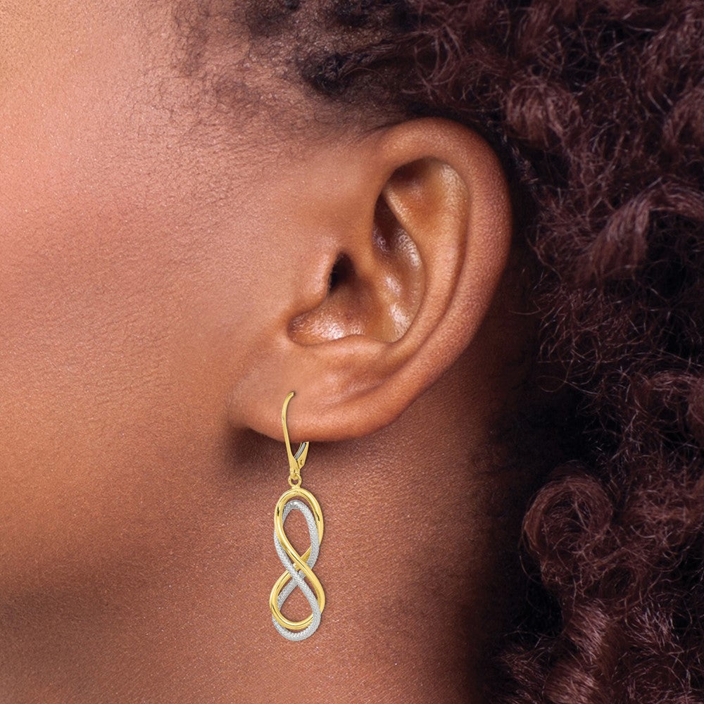 10K Polished Textured Infinity Leverback Earrings