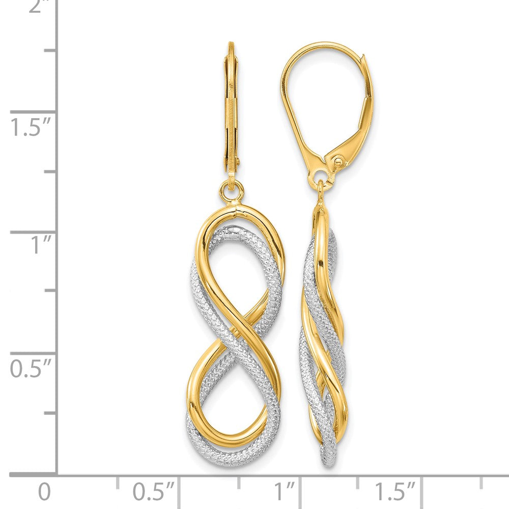 10K Polished Textured Infinity Leverback Earrings