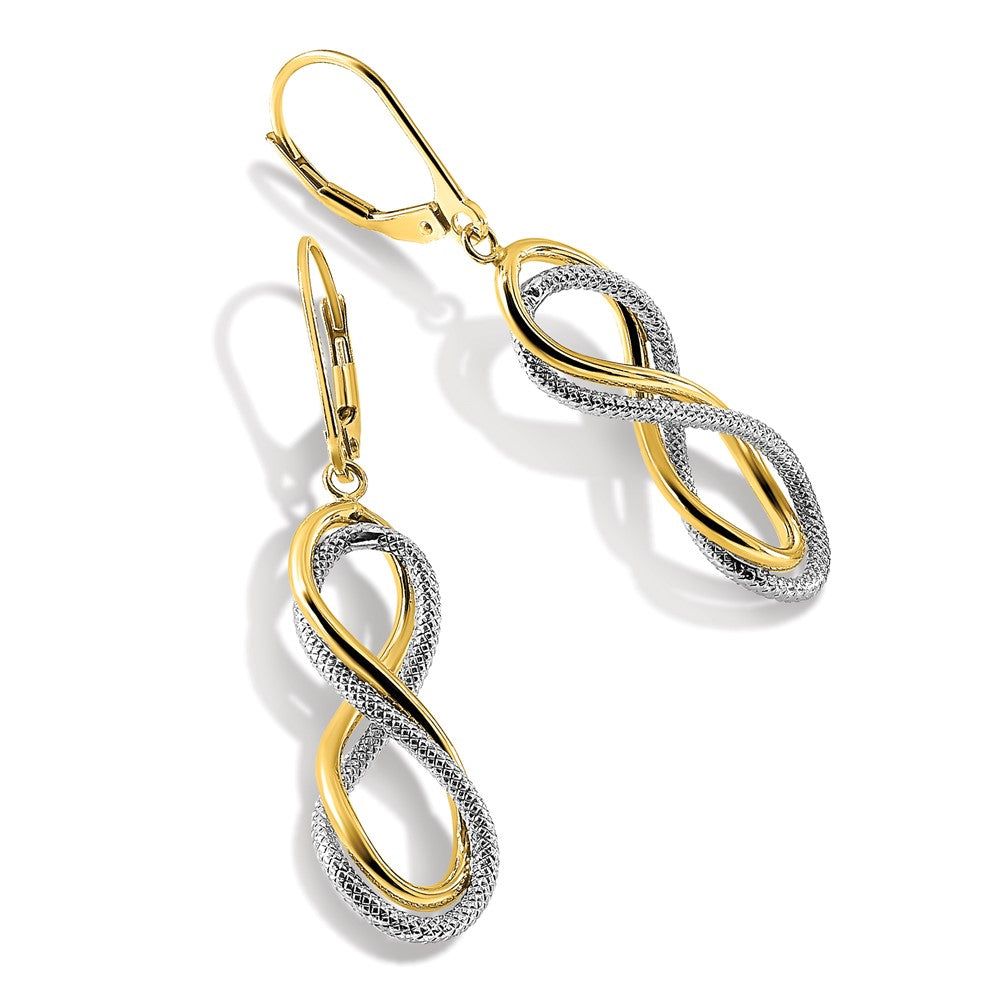 10K Polished Textured Infinity Leverback Earrings